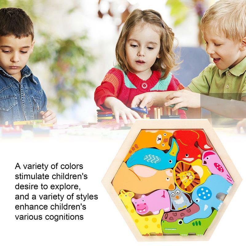 Wooden Building Block Montessori Color Shapes Learning Puzzles Wooden Puzzles With Smooth Edge And Burr-free For Toddler