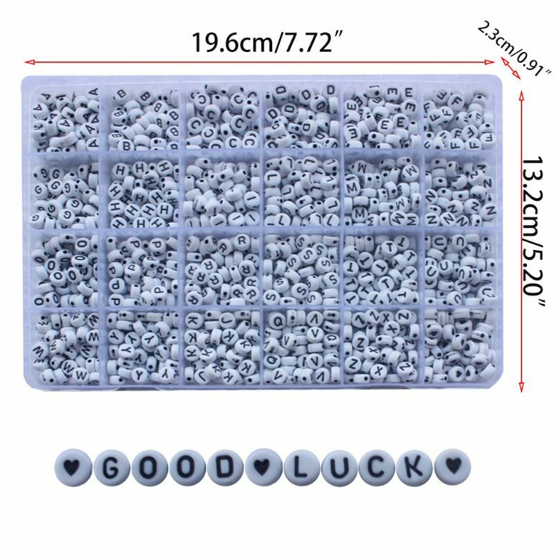 1200 piezas A-Z letras del alfabeto corazón cuentas acrílicas redondas blancas para hacer joyería DIY manualidades nombre collar