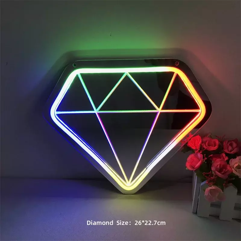 Colorful Diamond Neon Sign LED Acrylic Unique Wall Art Light Decoration Flash Mirror Neon Lamp for Home Wedding Decor Multimode