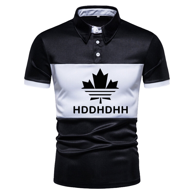 HDDHDHH-Camisa polo de manga curta masculina com lapela estampada de marca, camiseta verão, colorblock top solto