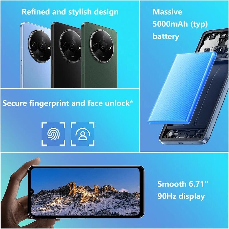 Смартфон Xiaomi Redmi A3, Mediatek Helio G36, Hd экран 6,71 дюйма, двойная камера, аккумулятор 5000 мАч, быстрая зарядка 10 Вт