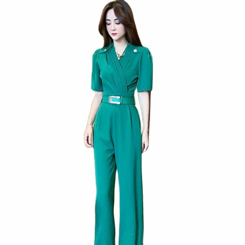 UHYTGF-Mono de manga corta para mujer, pantalones de pierna ancha de cintura alta, moda de verano, mono fino de temperamento, 75
