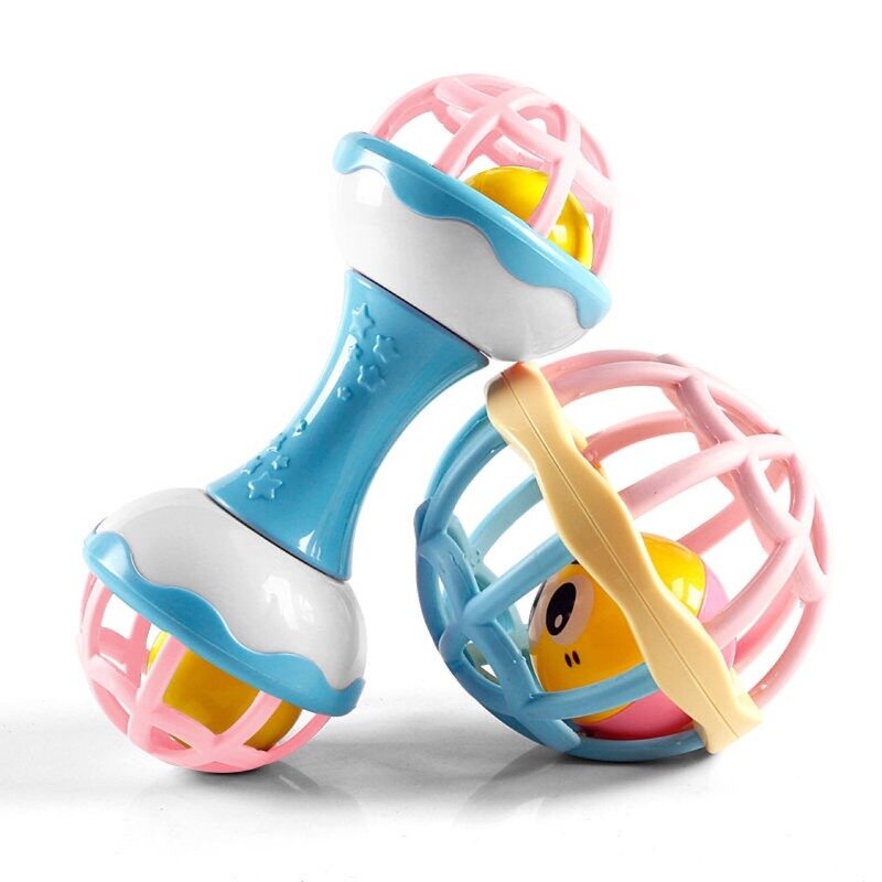 幼児用のダブルヘッドスティック,ランダムな色のハンドグリップ,赤ちゃんのガラガラのおもちゃ,0〜1個
