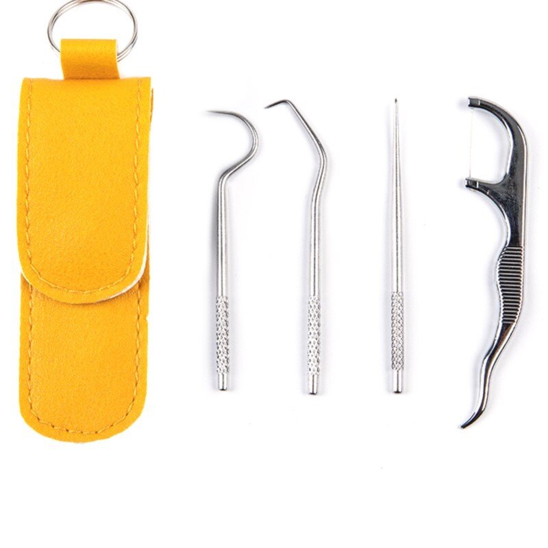 Aço inoxidável Portátil Dental Tool Set, Flossing Tooth Picking Tool, Metal Espiral Ear Pick, Colher Kit, Higiene Oral, Tártaro Remoção