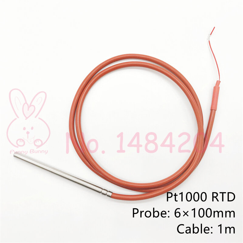Sensor de temperatura PT1000 impermeável, cabo do silicone, resistente ao calor, 2 fios, 1M, comprimento da inserção 100mm,-50 ~ 200 °C sonda, inserção 6mm
