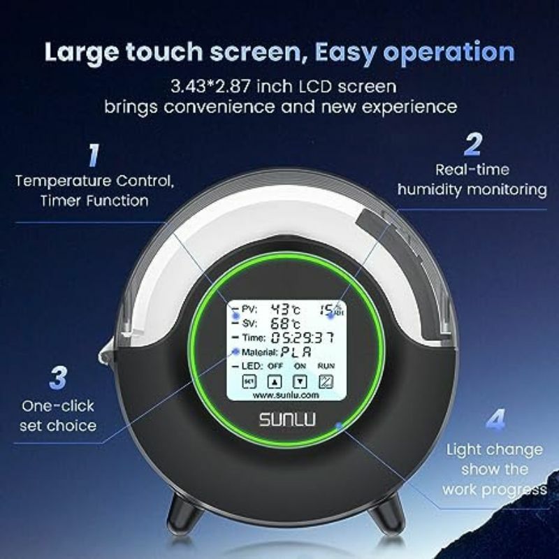 Sunlu s2 3d pritingアクセサリーフィラメントドライヤーボックス360 ° 周囲加熱 & 最大温度70 °Fまで3dプリンター素材