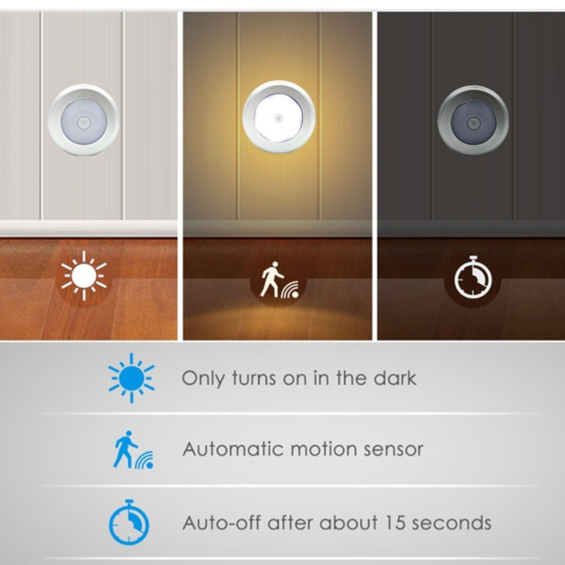 Lampu Malam LED Sensor Gerak Kabinet Berdaya Baterai Lampu Malam Lampu Samping Tempat Tidur untuk Kamar Tidur Lemari Rumah Kecerahan Tinggi