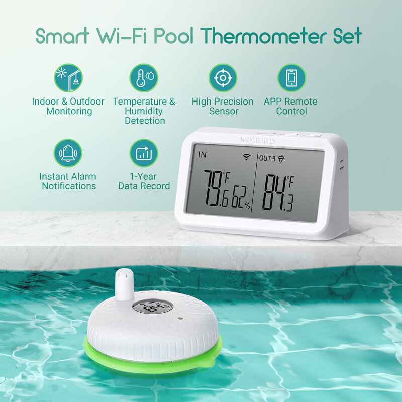 INKBIRD Upgraded Waterproof Pool Thermometer with IBS-M2 Wi-Fi Gateway 300 Feet Wireless Swimming Temperature Humidity Monitor