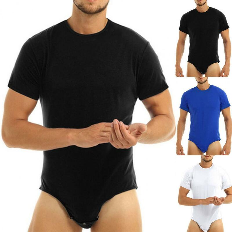 Wspaniałe męskie koszulki nocne Romper jednokolorowe jednokolorowe męskie body piżamy naciśnij krocza szczupłe męskie body dla dorosłych do sypialni