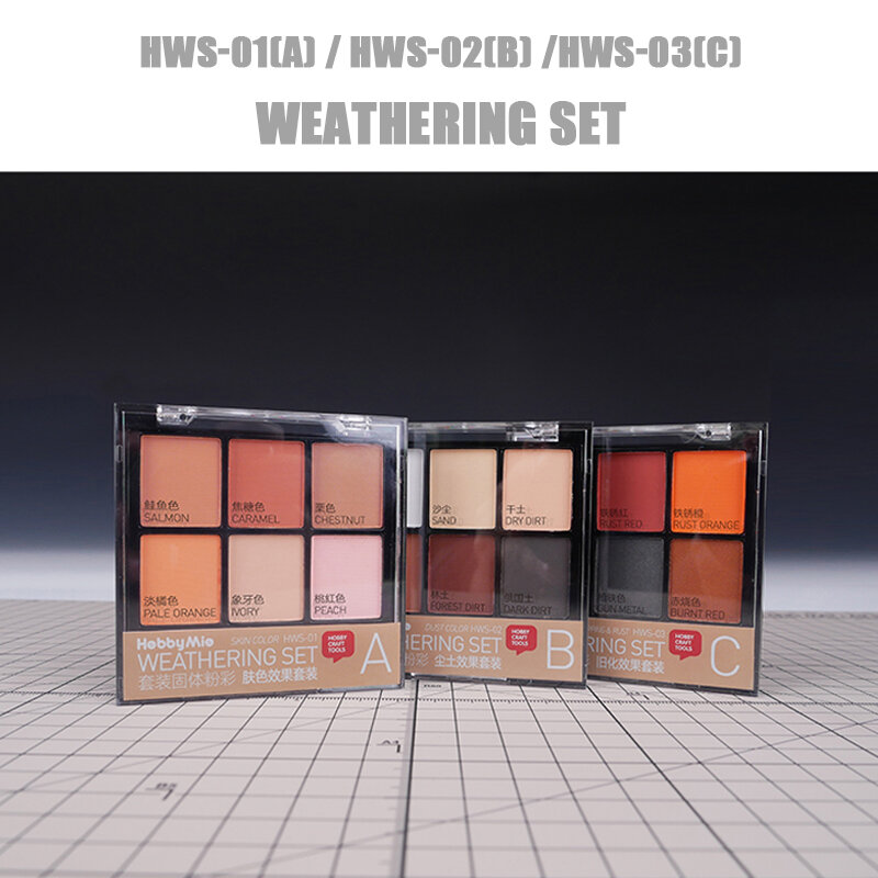 HOBBY MIO HWS-01/02/03 Weathering Set with Applicator Brush Skin/Dust/Chipping&Rust 6-Color Aging Effect Model Coloring Tools