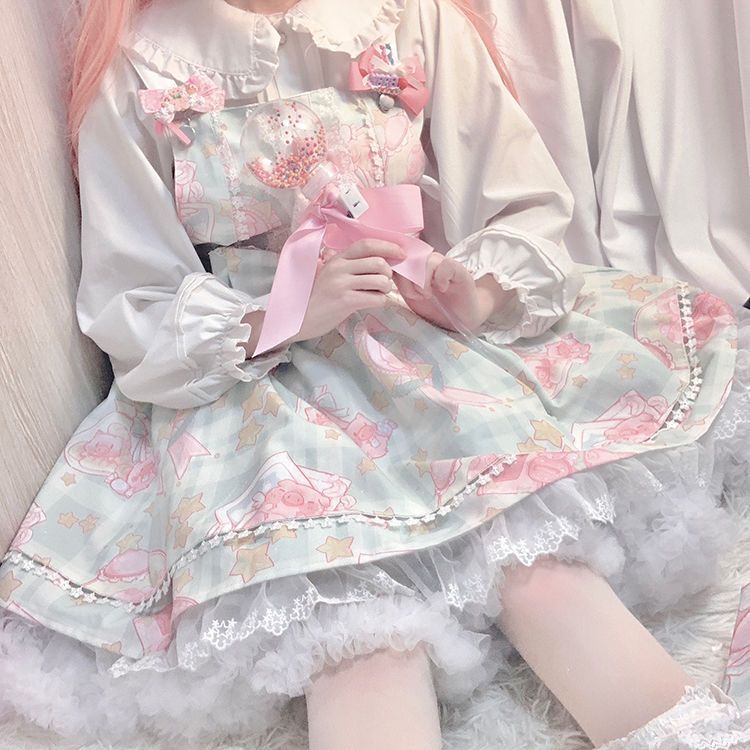 Giapponese dolce Kawaii Jsk Lolita vestito donna Vintage vittoriano gotico cartone animato senza maniche fiocco pizzo principessa tè abiti da festa