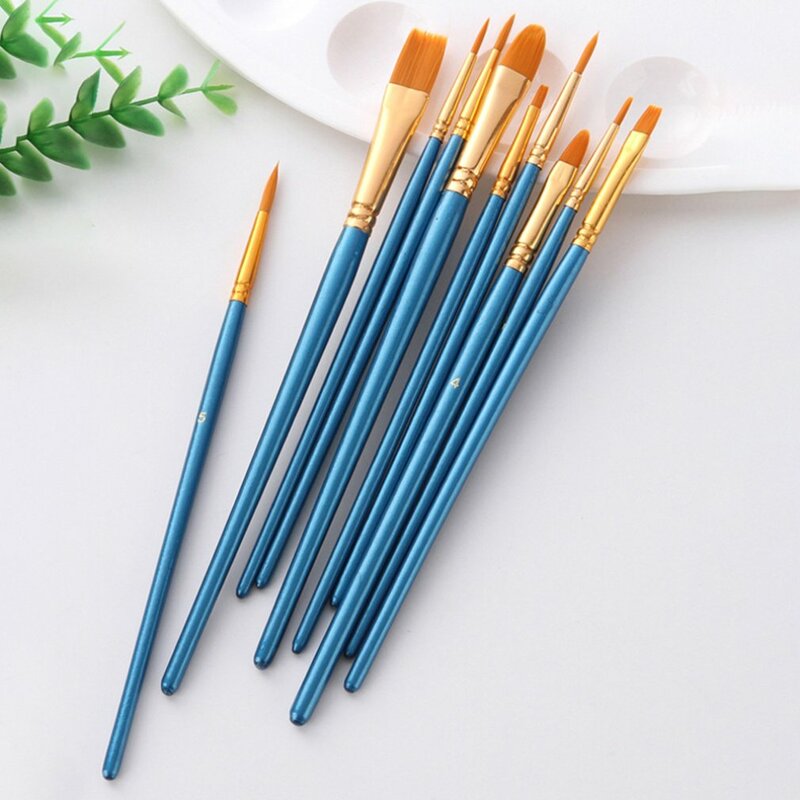 10pcs Art Brushes Supplies Stationery Artist Nylon Paint Brush Professional Watercolor Acrylic Wooden Handle Painting