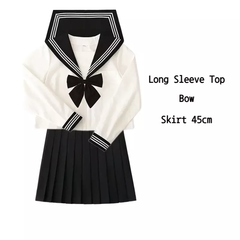 Basic JK czarny kołnierzyk białe linie mundurek szkolny dziewczyna marynarka garnitury plisowana spódnica styl japoński ubrania Anime kostiumy COS kobiet