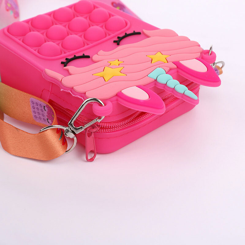 2022 popolare borsa portafoglio ragazza unicorno borsa Silicone pressa Bubble Bags Kid Cartoon Key Card portamonete borse a tracolla per ragazze