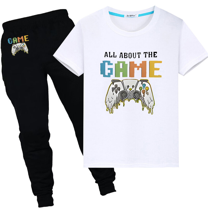طقم Gamepad-t-shirt والسراويل للأولاد والبنات ، قطن ، طراز y2k ، لطيف ، طراز كاواي ، للرياضة ، هدية نهارية
