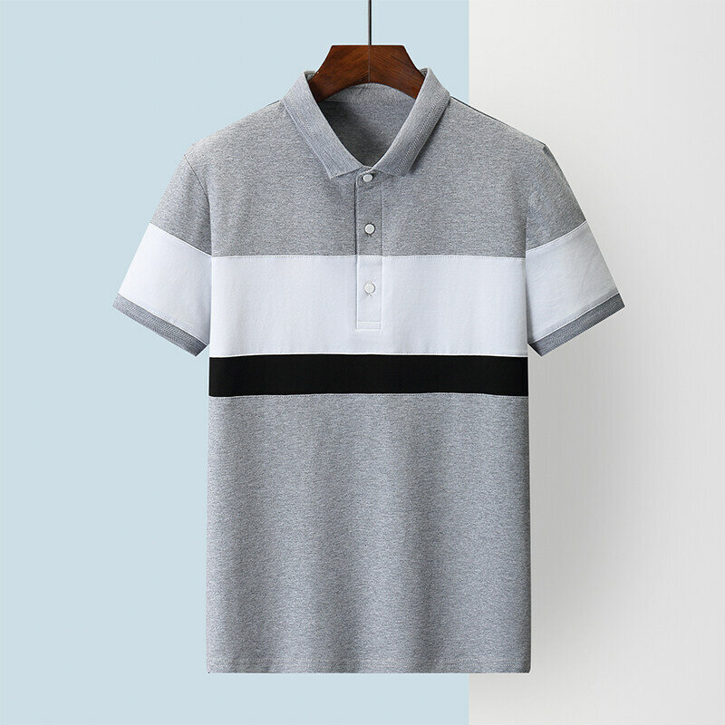 Рубашка-поло мужская с лацканами, модная деловая одежда с соединением на пуговицах, повседневный Универсальный пуловер оверсайз, лето 2024