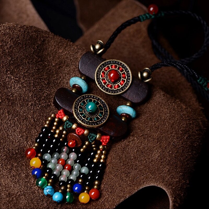 Collana di perline fatte a mano etniche bohémien retrò accessori per abbigliamento femminile multistrato di colore