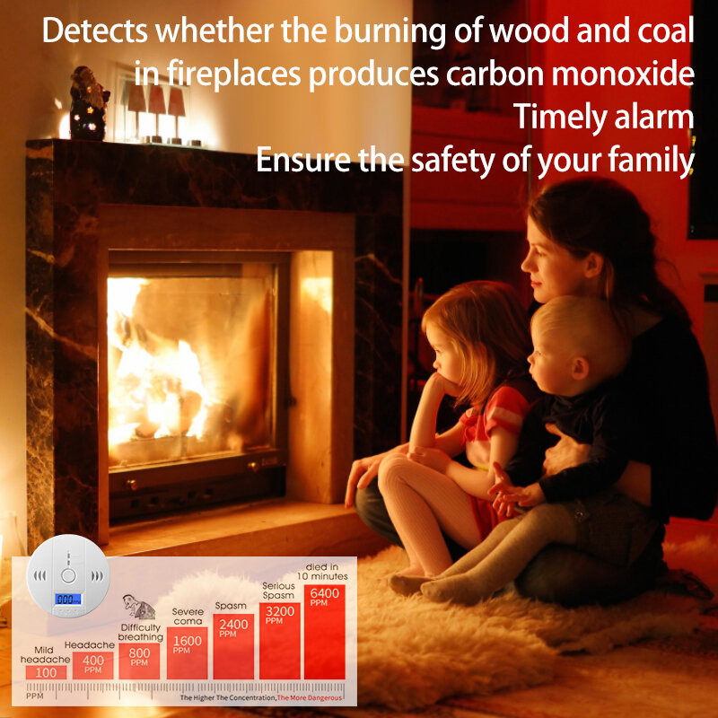 Carbon Monoxide Detector Alarm New Photoelectric Sensor 85dB Sound Warning LCD Digital Display Home Indoor CO Poisoning Siren