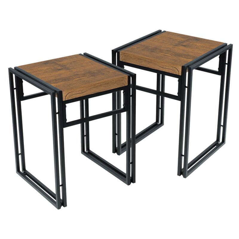 3-Piece Urban Woodgrain Textured Top Kitchen Bistro Pub Top Bar Height Dining Table Set w/ Dual-Beam Steel