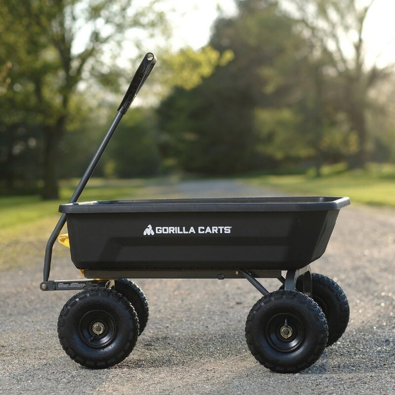 Gorilla Cart 4GCG-NF Poly Dump Cart con pneumatici senza piano 4 Cu Ft 600 Lb capacità nero il nostro sistema di scarico a sgancio rapido brevettato