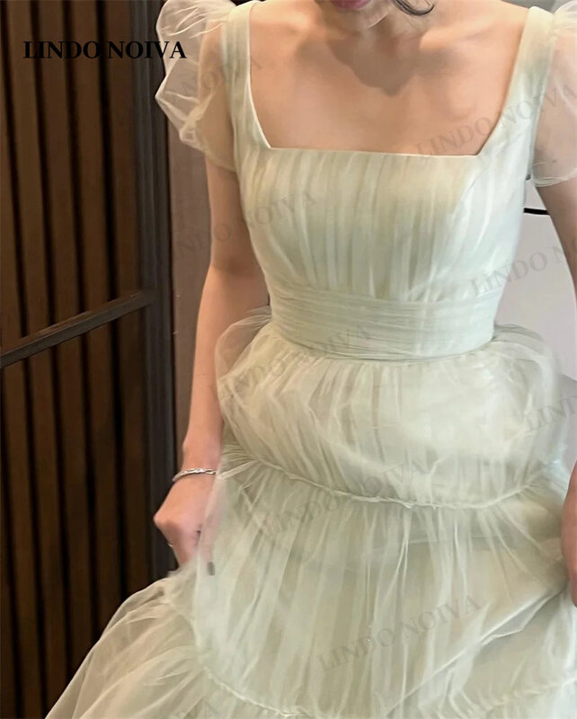 Женское ТРАПЕЦИЕВИДНОЕ свадебное платье, фатиновое платье с пышными короткими рукавами, свадебное платье до пола, модель 2024 в Корейском стиле,