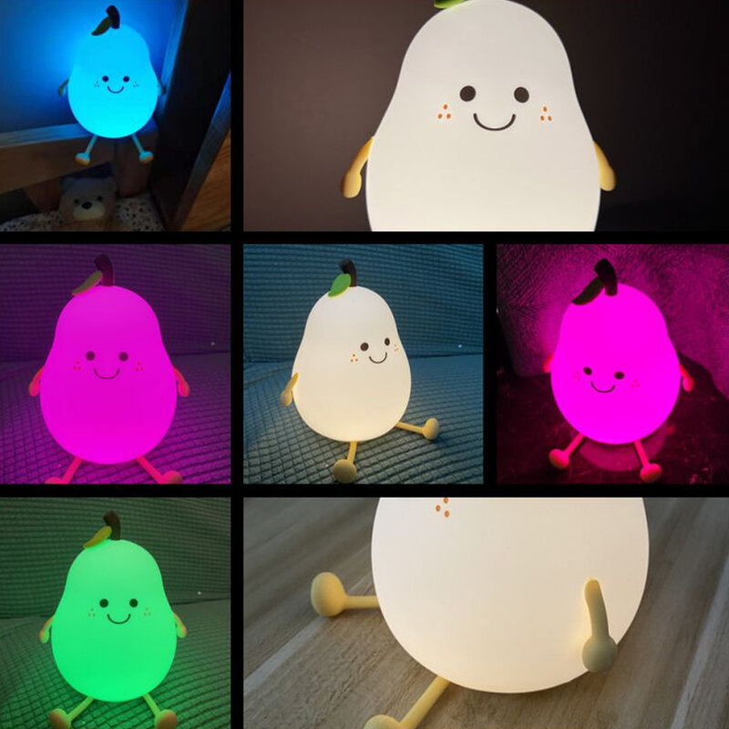 Luz Nocturna LED recargable con forma de pera de fruta, lámpara de silicona, decoración de cabecera de dormitorio, regalo de vacaciones para pareja de niños