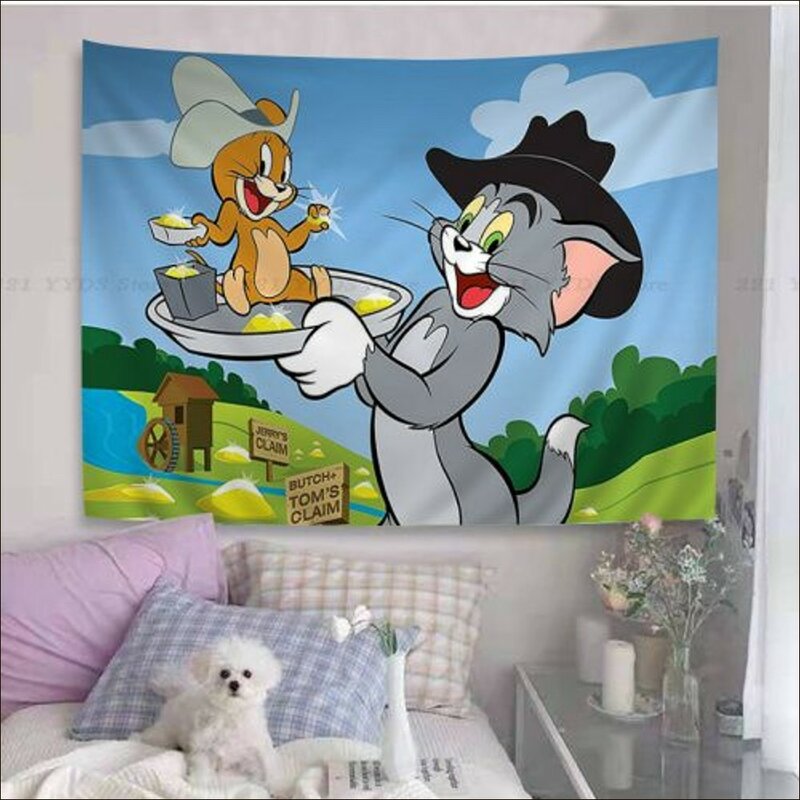 T-Tom En J-Jerry Katten Muis Wandtapijt Kleurrijke Wandtapijten Hangende Boheemse Wandtapijten Mandala Muur Hangende Lakens