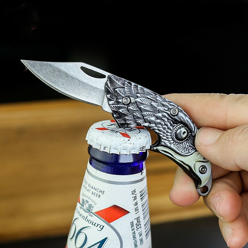 الفولاذ المقاوم للصدأ للطي سكين في الهواء الطلق EDC مفتاح سكين صغير مع فتاحة الإبداعية المحمولة النسر رئيس سكين متعددة الوظائف