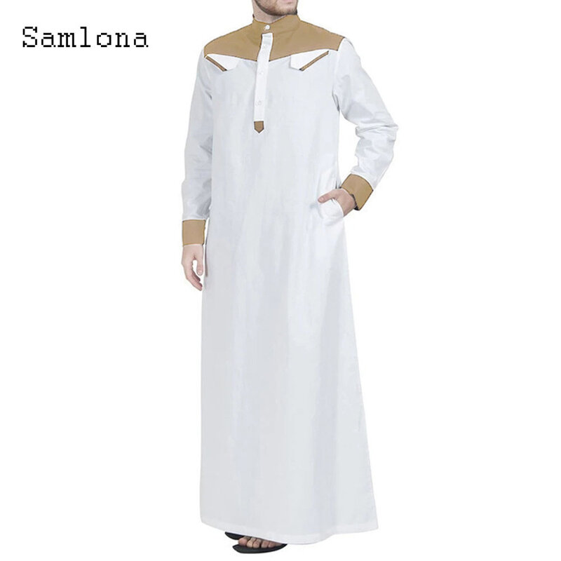 2023 jubah Muslim tambal sulam pria Jubba Thobe Arab Saudi Kaftan Pour Hommes Musulman Abaya busana panjang Gaun