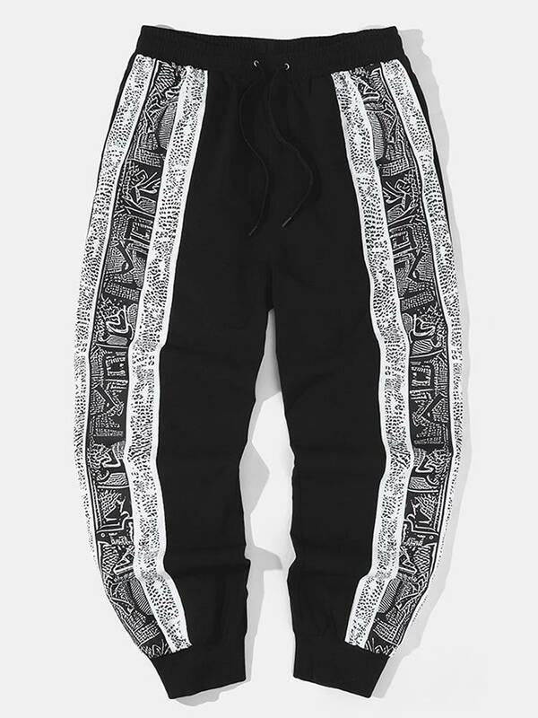 Charmkpr-Homens soltos Drawstring cintura calças, calças compridas, Patchwork Pattern, Streetwear, roupas de verão, S-2XL, 2022