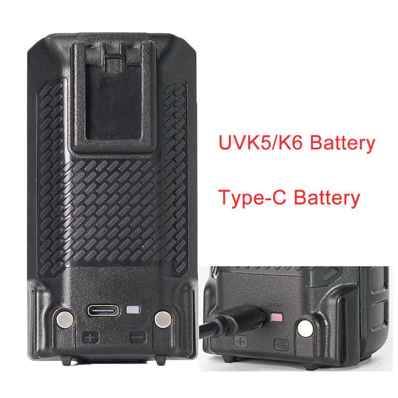 QUANSHENG UV-K5 UV-K6 워키토키 배터리, 두꺼운 실제 2600mAh/3500mAh C 타입 충전 배터리, UVK5 라디오 부품 18650 셀