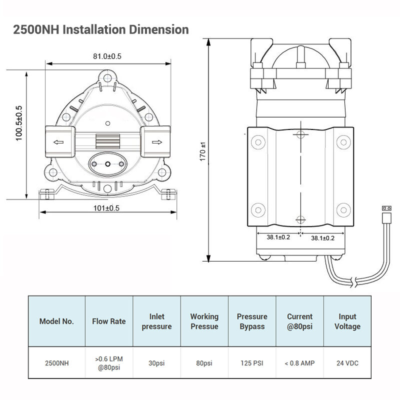 Pompa Pendorong Air RO 24V 50Gpd 2500NH Meningkatkan Tekanan Sistem Air Osmosis Terbalik