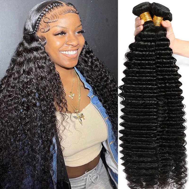 30Inch Deep Wave 1 3 4 Bundles Deal Malaysian Hair Weave Bundles 100% Virgin Human Depp Water Curly Bundles Extensions Tissage