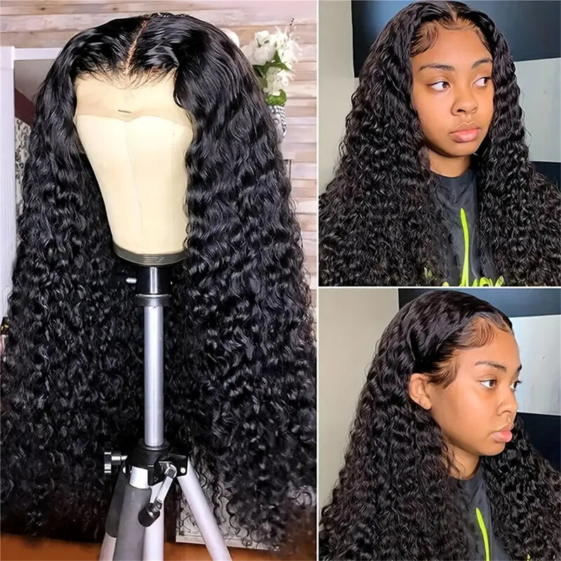 Peluca Frontal de encaje de onda profunda Hd para mujeres negras, cabello humano rizado, sin pegamento, 13x4, 13x6