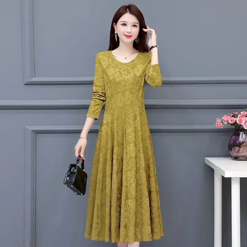 Long Sleeve Dresses Women Spring XL-5XL O-Neck Fashion Party Dress