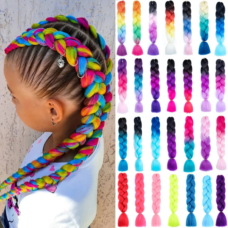 Jumbo sintético tranças extensões para crianças, cabelo Kanekalon, Afro, Ombre cor, trança, 24"