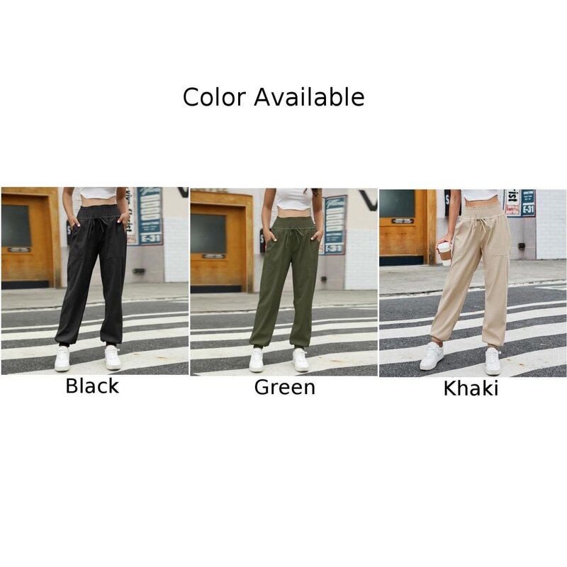 Pantalones Cargo caqui para mujer, pantalón de cintura alta, Color sólido y cinturilla elástica, Keep It Casual