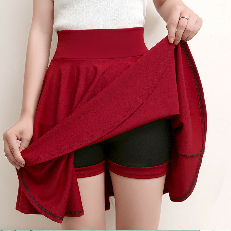 Женская юбка-клеш средней длины, черная Повседневная Пышная юбка-шорты со складками, большие размеры, 2023