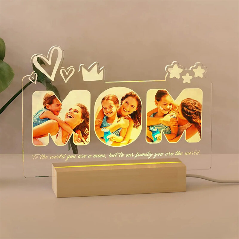Lampu malam kustom hadiah untuk ayah & ibu personalisasi 3D lampu foto teks terukir hadiah disesuaikan untuk keluarga teman dekorasi kamar