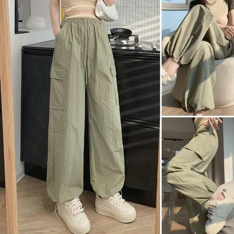 Pantalones informales holgados para mujer, Pantalón Cargo elegante con múltiples bolsillos, cintura alta elástica, secado rápido para mayor comodidad