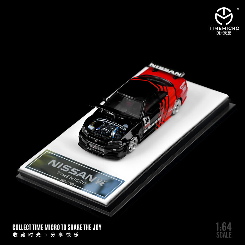TimeMicro1:64 Nissan GtR34 Edición Limitada abierta HKS Black Ordinary Edition Mini colección de modelos de aleación