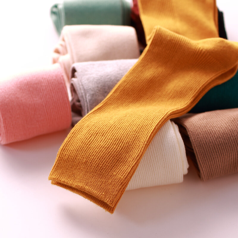 Calcetines largos de algodón para mujer, medias de estilo escolar, de Color sólido, a la moda, estilo coreano, novedad