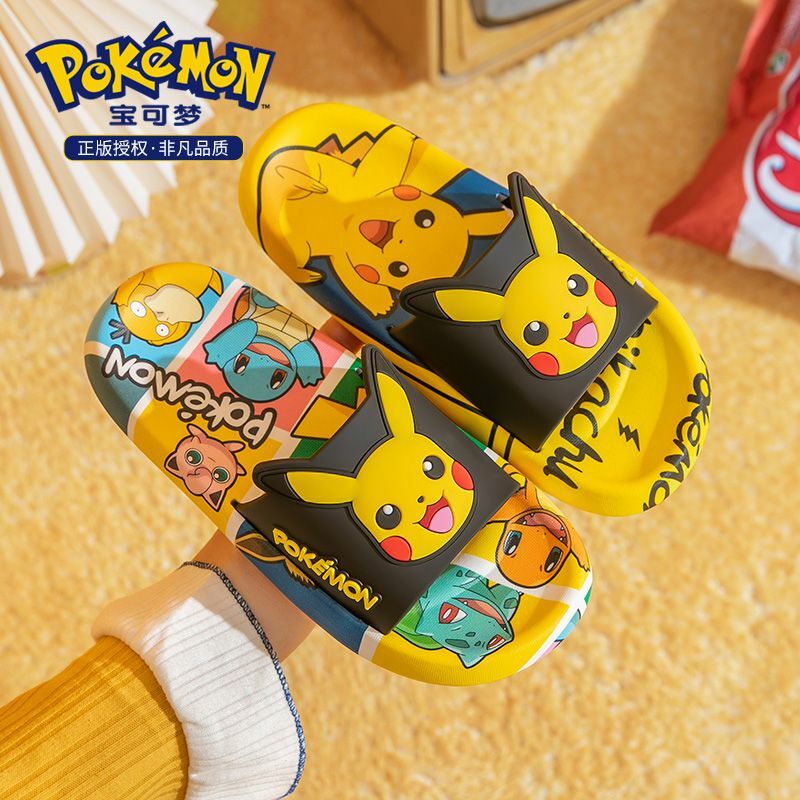 Pokémon Pikachu chinelos de plataforma grossa para crianças, interior, banheiro chinelo, Eva macia, antiderrapante, casais, slides de chão em casa, verão