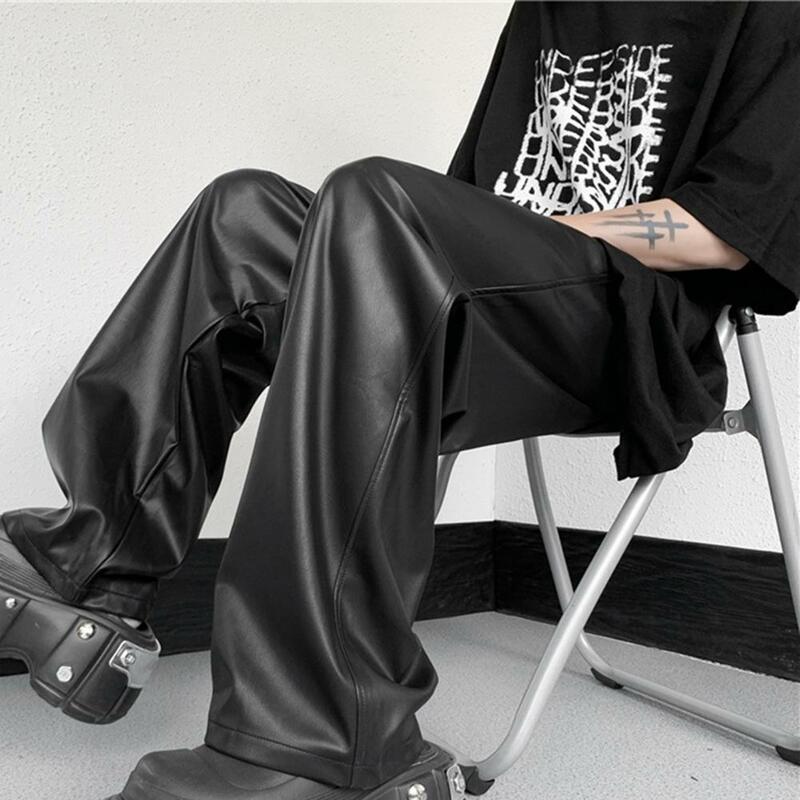 Pantalon en Faux Cuir Respirant à Jambes Larges pour Homme, Taille artificiel astique, Entrejambe Profond, Hip Hop