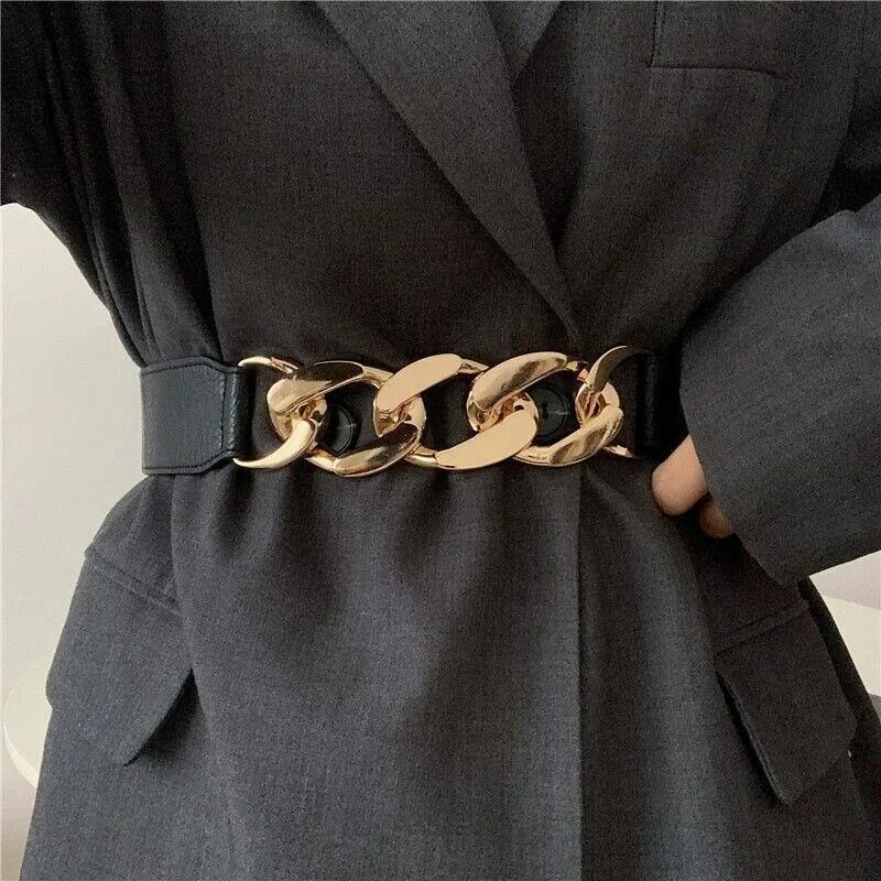 Fashionable Personality Chain Womens Elastic Metal Belt Womens Coat Dress Belt Luxury Gift