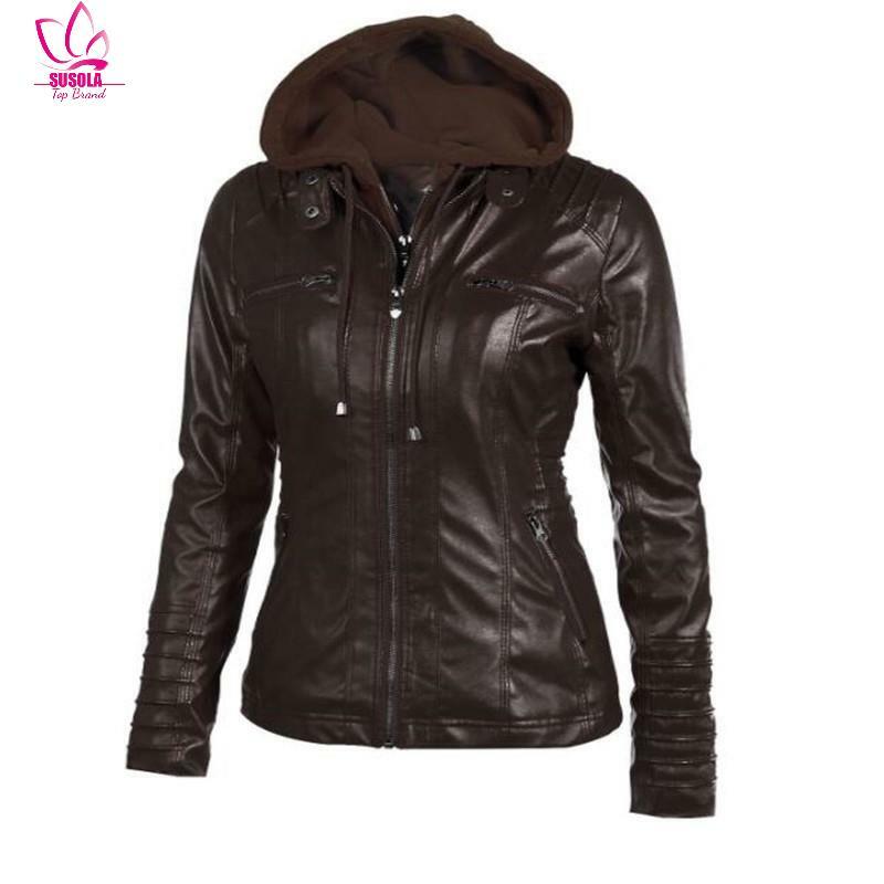 Hot Autumn and Winter Women's Leather Jacket with Zipper Motorcycle Leather Jacket Short Paragraph PU Jacket Large Size Coat 3XL
