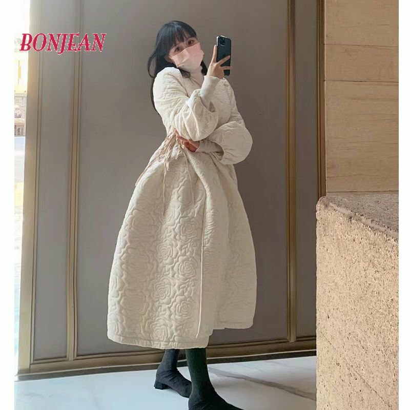 Winter Fashion Rhombus Parka Good Quality Dress Suit High Waist A-line Skirt Thickened Warm Cotton Warm Parka Suit