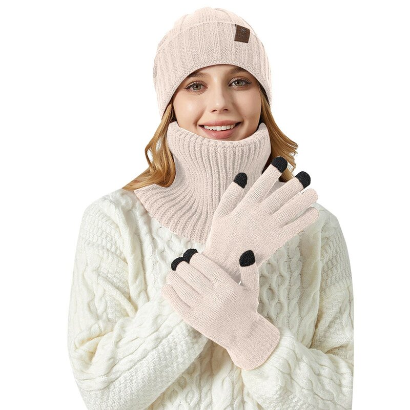 Knitted Hat And Scarf Two Piece Set Unisex Large Head Suitable For Thickened Winter Snowflake Warm Hat