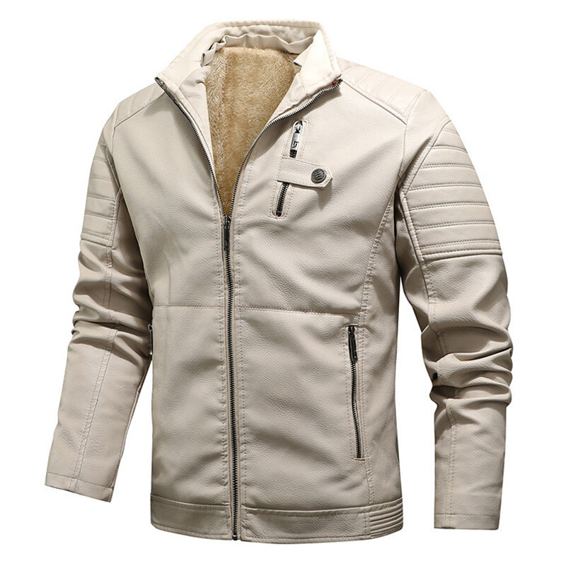 Abrigos de cuero sintético para hombre, chaqueta gruesa de lana con cremallera, cuello levantado, XL-5XL, MY223