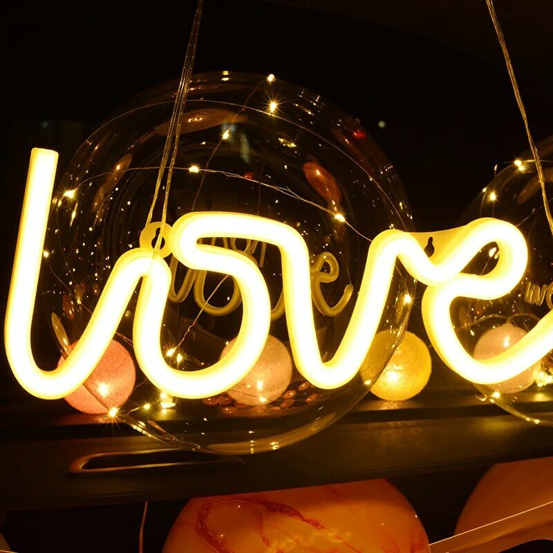 LED Neon Lights Love Shape Night Light Sign Lamp Battery USB Double Powered Nightlight for Indoor Valentines Wedding Birthday